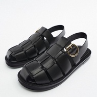 Zara's Summer Women's Shoes All-Match Woven Hollow Flat Sandals 2023