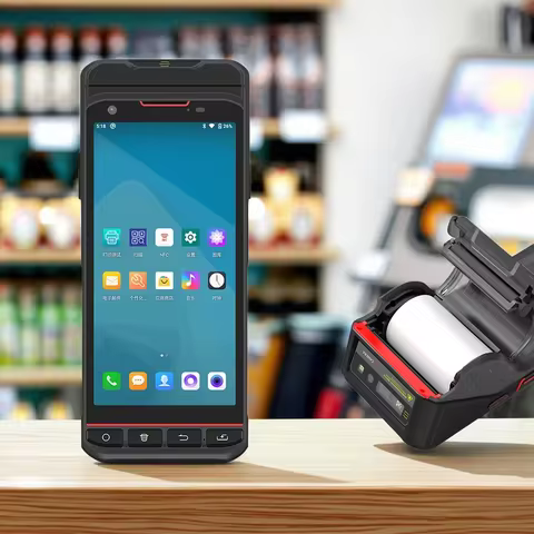 5.5 Inch Android Handheld POS Terminal Rugged PDA Thermal Label Printer 1D/2D Barcode Scanner Self-A