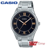 Casio Standard นาฬิกาข้อมือสุภาพบุรุษ สายสแตนเลส รุ่น MTP-V005D-1B5UDF  (สีเงิน / หน้าดำโรมัน)