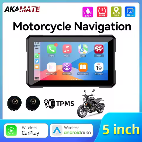 5 inch Motorcycle CarPlay Screen Wireless Android Auto Navigation IPS Screen Portable Waterproof Dis