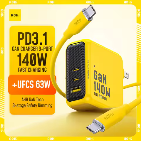 AOHI Youth 140W GaN Charger PD3.1 3-Port Type C Quick Charge For Macbook Pro Laptop USB Fast Charger