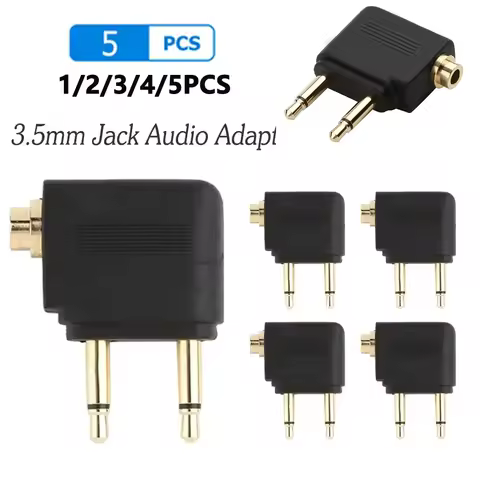 1-5pcs Dual 3.5mm Plug Adaptor Jack Audio Headphone Converter Adapter Headset Connector for Airline 
