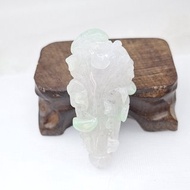 冰潤紫羅蘭底帶飃花手工雕刻白菜吊墜 |天然緬甸玉A貨翡翠