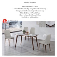 AUNDREY 1+4 MARBLE TOP DINING TABLE SET (L120CM X D70CM) (FREE DELIVERY AND INSTALLATION)