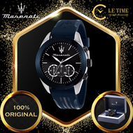 [Authentic] Maserati Sports Rubber Stainless Steel Navy Blue Chronograph Men Watch Jam Tangan Lelaki