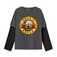 KATUN Seisin T-shirt long sleeve Double layer Guns n roses logo vintage T-shirt distro quality color