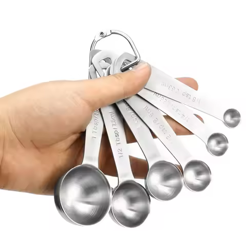 Set of 6 Stainless Steel Measuring Spoons Round Metal Tablespoons set for Measuring Dry and Liquid I