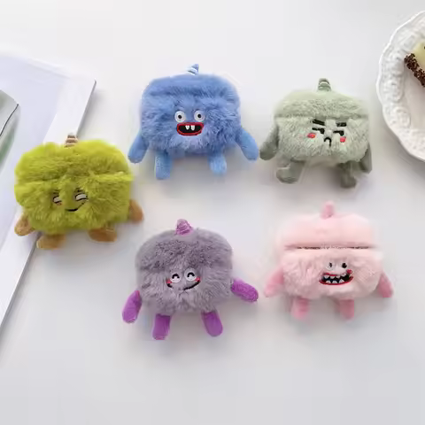 Funny Fluffy Fur Plush Cute Cartoon Monster Earphone Case for Airpods Pro 4 3 2 1 Headset Protective