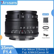 7 Artisans 35mm F1.4 Mark II APS-C Large Aperture Wide Angle Fixed Manual Focus Lens for Sony E Nikon Z Canon EOS M Fuji FX M4/3