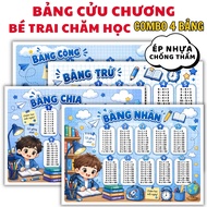 Sturdy PLASTIC laminated A4 NINE CHALTER BOARDS (COMBO OF 4 BOARDS: Addition, subtraction, multiplic