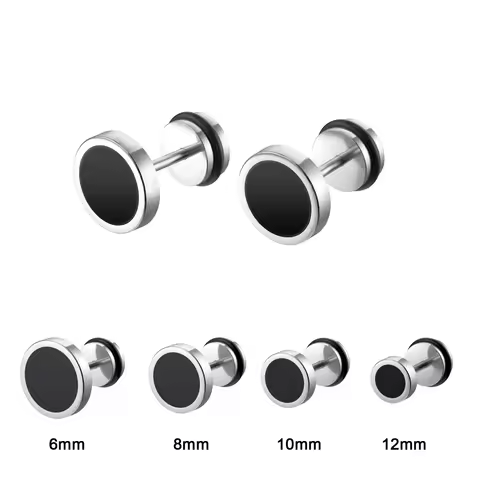 Men'S Earings Titanium Steel Round Black Oil Drip Stud Earrings For Men Korean Fashion Stainless Ste