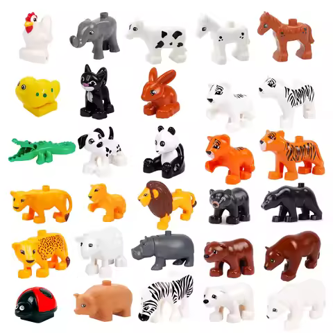 1Pcs Big Block Building Classic Animal Paradise Pets Wildlife Rabbit Lion Bear Compatible Duplo Bric