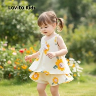 Lovito Girls' Bow Pleated Multicolored Shorts Set Spring Summer Outfit LNL119232