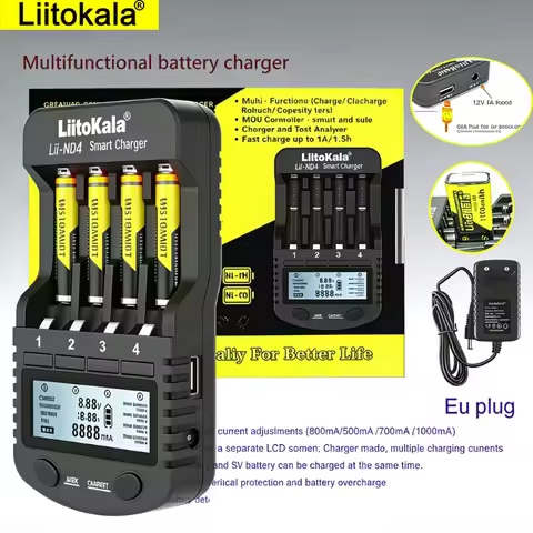 LiitoKala Lii-ND4 1.2V NiMH/Cd Battery Charger AA AAA LCD Display And Test Capacity For Aa Aaa 9V Ba