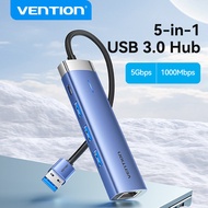 Vention 5 in 1 USB 3.0 HUB USB 3.0 to USB 3.0x3 RJ45 Type C Hub 5Gbps 4 Port Multi Adapter OTG 1000M