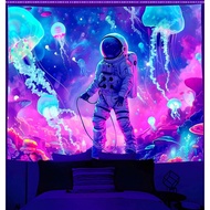 Onivein Blacklight Astronaut Jellyfish Tapestry UV Reactive Under the Sea Tapestry Neon Galaxy Space