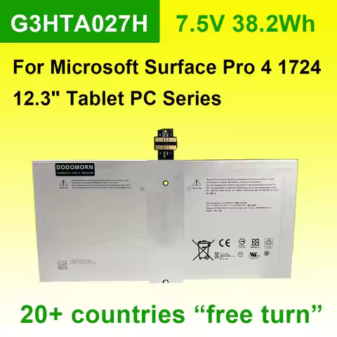 For Microsoft Surface Pro 4 1724 12.3" Tablet PC Series DYNR01 G3HTA027H Laptop Battery 7.5V 38.2Wh 