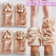 Winter Faux Fur Plush Leg Warmers - Deer Print Furry Boots Socks - Y2K, Lolita, Kawaii - for Women, 