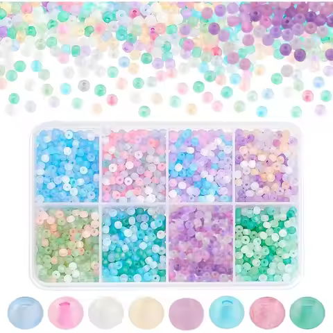 2104pcs 8 Colors Seed Beads 3mm Frosted Glass Beads Transparent Round Beads Mini Spacer Beads Kit Wa