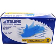 ASSURE DISPOSABLE NITRILE POWDERED FREE GLOVES BLUE (100PC/BOX)