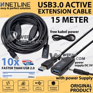 15-meter Active USB 3.0 Extension Cable with USB Power NETLINE