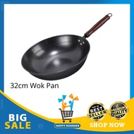 Authentic Non stick FLAT BOTTOM 32cm Wok Pan (Heavy Duty) Carbon Steel Pan Nonstick
