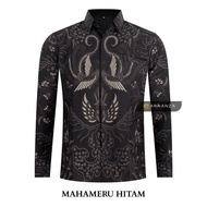 BATIK ARKANZA Motif MAHAMERU HITAM Hem Atasan Kemeja Baju Batik Pria Cowok Laki Laki Slimfit Full La