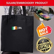 EMBROIDERY SULAM EMOJIS IRL IRELAND FLAG LOGO BLACK CANVAS TOTE BAG