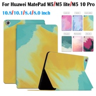 For Huawei MediaPad M5 /M5 Lite 8 /M5 10 Pro 10.8 JDN2-L09 SHT-AL09 SHT-W09 BAH2-W19 CMR-AL09 Fashion Watercolor Art Painting High Quality PU Leather Stand Flip Cover