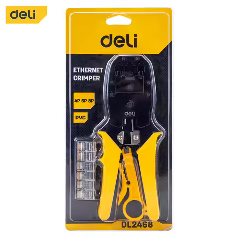 Deli Network Crimping Tool 4/6/8P,With Wire Stripper and Crystal Connectors,Multi-Functional Tool fo