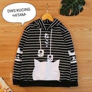 Sweater Hoodie  Anak Perempuan - Baju Atasan Abg Remaja Cewek - Kucing Salur 103