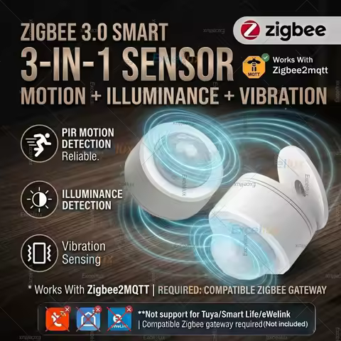 Zigbee 3.0 Smart PIR Motion Sensor 3-In-1 Human Body Movement Detector Illuminance Vibration Sensing