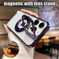 iPhone 12 13 14 Pro max casing Luxury plating magnetic casing i phone 14 pro max with lens stand cas