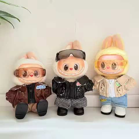 Fashion Leather Jacket Set For Labubu Dolls Of 1st 2nd 3rd Gen 15/17cm Cool Street Style Leather Jac