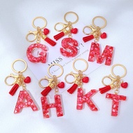 1Pcs Fashion Red A-Z Letter Keychains Exquisite Heart 26 Alphabet Resin Keyring Handbag Ornament Gif