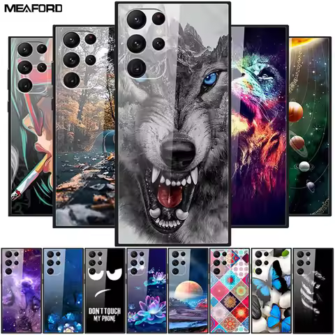 Tempered Glass Cover For Samsung S23 Ultra 5G Case S 23 Luxury Hard Funda for Samsung Galaxy S23 Plu