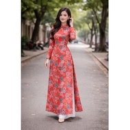 Ao dai with high neck and half sleeves, 2 wide panels, size 2XL
