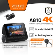 70mai A810 4K Dash Cam Dual Vision Car Recorder with GPS ADAS, Sony Starvis 2 IMX678 Dual Channel,Re