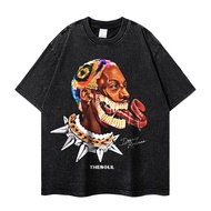 Hip Hop Heavy Wash T-Shirt Printed Street Wear Loose Half-Sleeved T-Shirt Men Small Round Neck tj18.