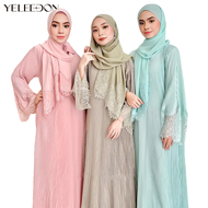 yeleedon Pleated Allium Lace Abaya turki terbaru 2024 Jubah Raya viral Maxi Dress Putih Perempuan Mu