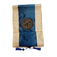 Table Cloth/Bed Cover Thai Silk Blue-Cream Classic Elephant Round Pattern Size 13" X 79"