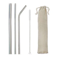 Konco 5pcs Eco Friendly Reusable Straw 304 Stainless Steel Straw Metal Smoothies Drinking Straws Set with Brush &amp; Bag