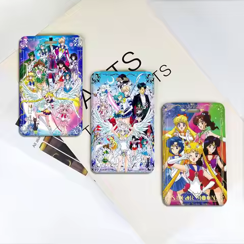 Anime S-Sailor Lovely M-Moon Pocket Credit ID Card Badge Tag Holder Pass Case W/ Neck Strap Lanyard