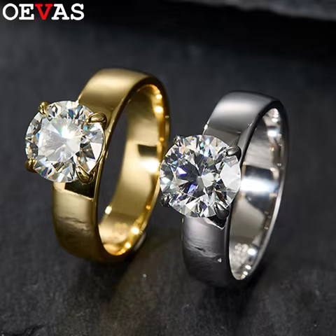 OEVAS 2CT 8MM Round Moissanite Ring For Women S925 Silver 18K Gold D Color VVS1 Lab Diamond Wedding 