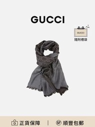 Gucci  經典雙 G 標誌薄款絲綢黑色圍巾 [平行進口]