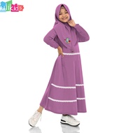 Ulikids Dress Gamis Anak Perempuan Bordir Muslimah Bahan Baby Terry Motif Polos Kombinasi Renda Keki