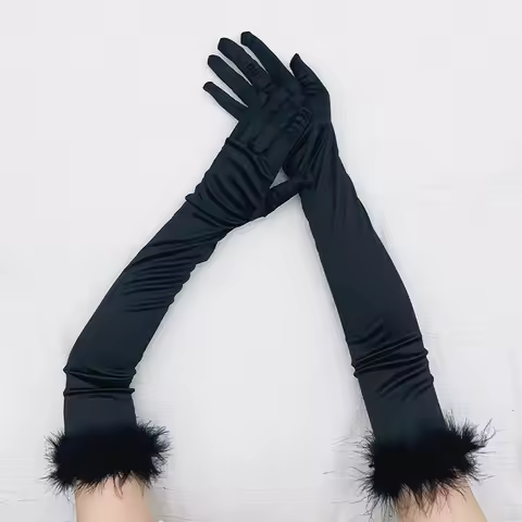 52cm Feather Satin Retro Style Women Long Gloves Party Ball Christmas Cosplay Stage Performance Fash