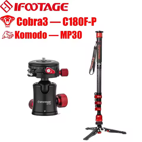 IFOOTAGE Cobra 3 C180F-P+MP3O Panoramic spherical head , 71" Monopod , Carbon Fiber Travel Monopod w
