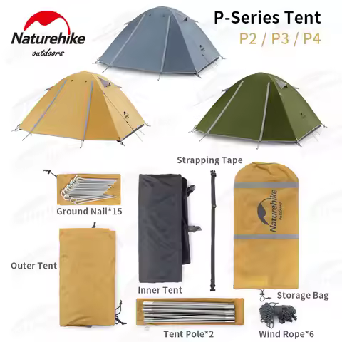 Naturehike Tent P Series Classic Camping Tent 2 3 4 Persons Aluminum Pole Polyester Fabric Tourist T