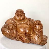 Auspicious Laughing Buddha Wood Sculpture
